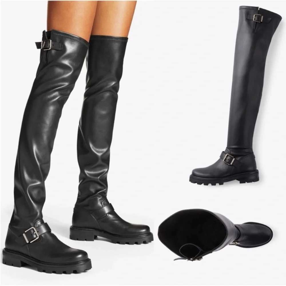 Like new JIMMY CHOO Biker II buckled leather over-the-knee boots $1,350 37